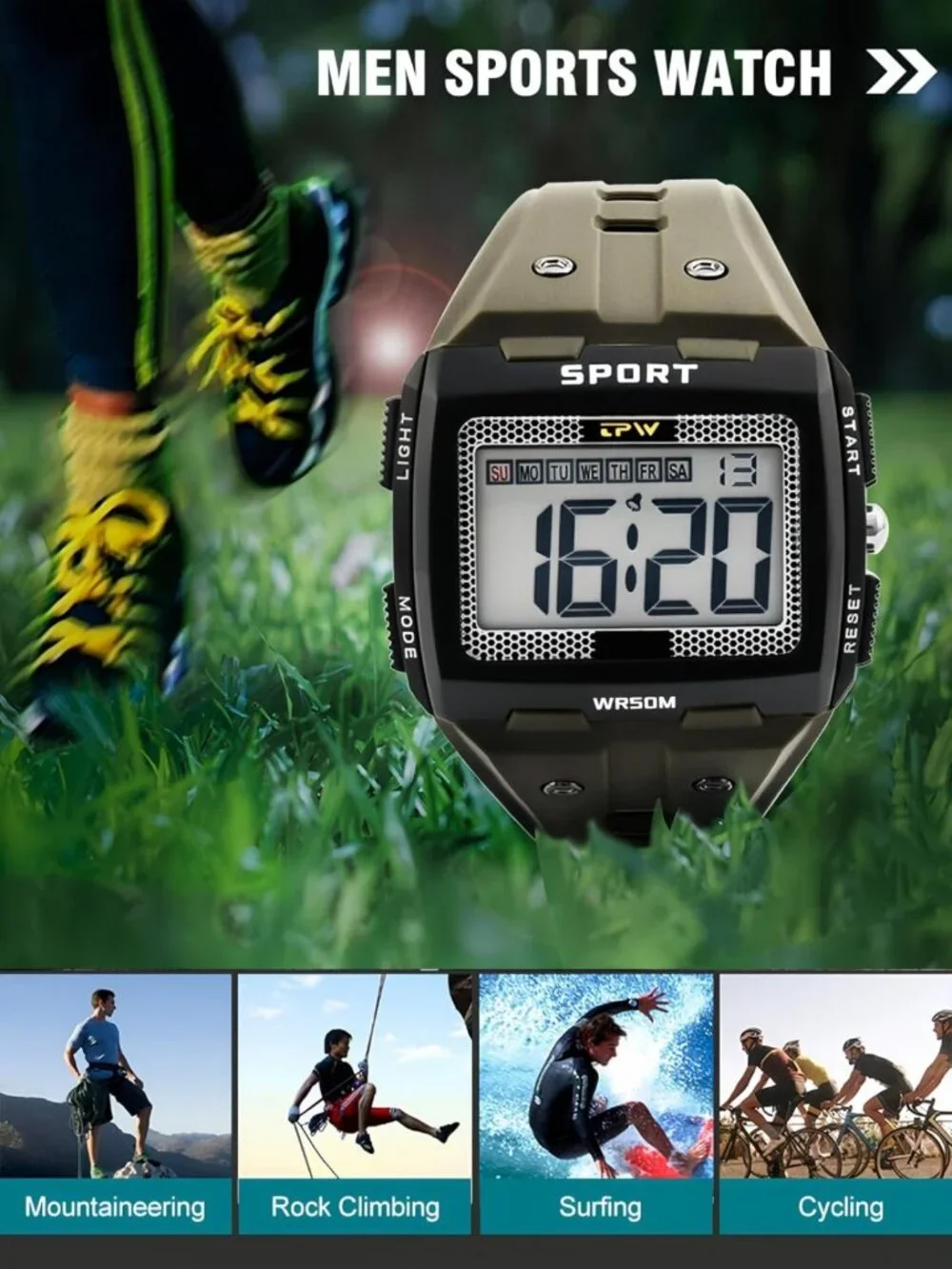 Men's Digital Military Watch - 5ATM Water Resistant, Easy-to-Read Display, Alarm